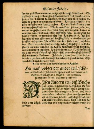 Hie nach volget der ander teil/ schöner und lieblicher Fabeln/ Beispilen/ und Historien/ von Doctore Sebastiano Brand ...