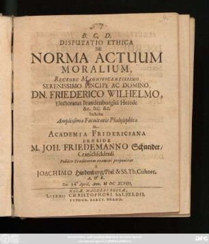 Disputatio Ethica De Norma Actuum Moralium