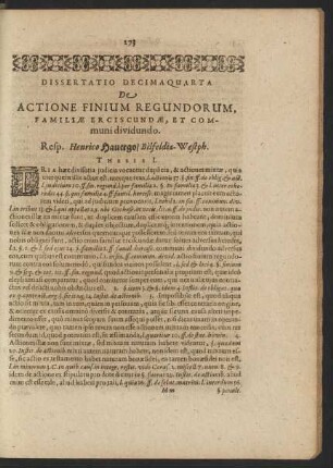 Dissertatio Decimaquarta De Actione Finium Regundorum, Familiae Erciscundae, Et Communi dividundo.