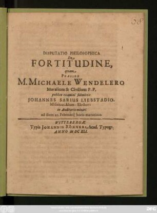 Disputatio Philosophica De Fortitudine