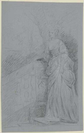 Dame in ganzer Figur auf einer Freitreppe