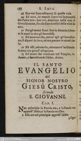 Il Santo Evangelio del Signor Nostro Giesù Cristo, secondo S. Giovanni
