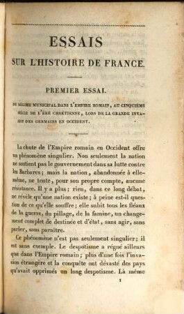 Essais sur l'histoire de France
