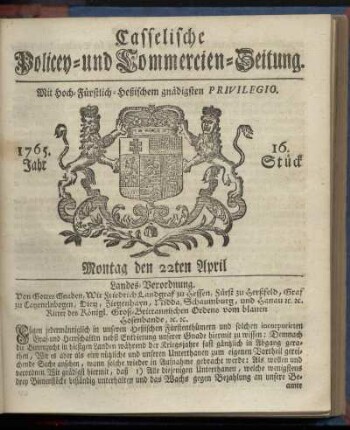 16. Stueck, Montag den 22ten April 1765