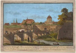 Das Wilsche Tor (Wilsdruffer Tor) an Stelle des heutigen Postplatzes in Dresden vor seiner Beseitigung 1811, Blick nach Nordosten