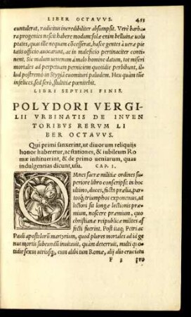 Polydori Vergilii Urbinatis De Inventoribus Rerum Liber Octavus.
