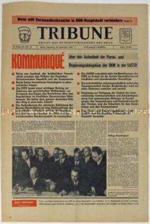 Tageszeitung des FDGB "Tribüne" u.a. mit dem Kommunique zum Besuch einer SED-Delegation in der Sowjetunion im September 1965