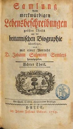 Samlung von merkwürdigen Lebensbeschreibungen, 8