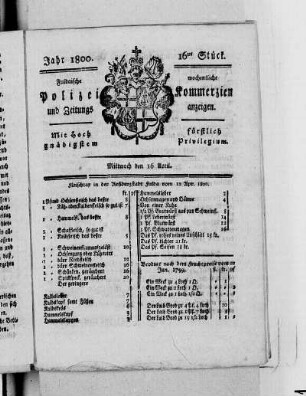 16tes Stück, Ausgabe vom 16. April 1800