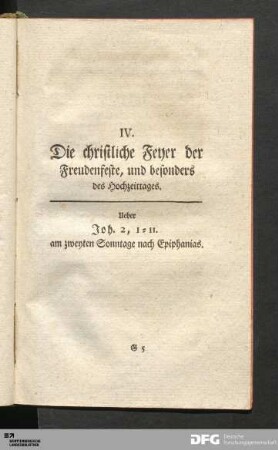 IV. Die christliche Feyer der Freudenfeste, und besonders des Hochzeittages.