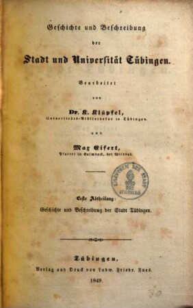 Geschichte und Beschreibung der Stadt Tübingen