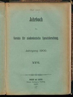 26: Jahrbuch des Vereins für Niederdeutsche Sprachforschung