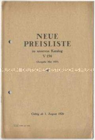 Preisliste über Vergaser des Kataloges V 154
