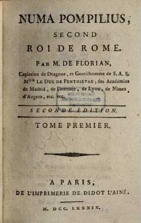 Numa Pompilius : Second Roi De Rome, 1