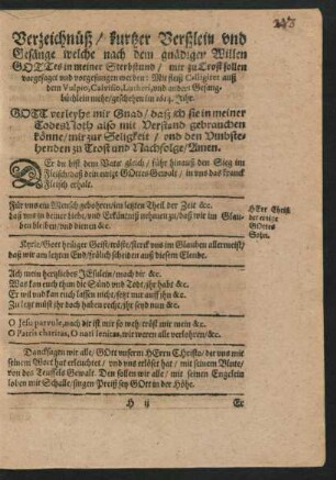 Verzeichnüß/ kurtzer Verßlein und Gesänge