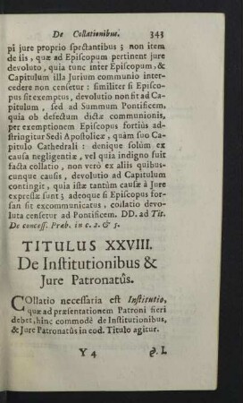 Titulus XXVIII. de Institutionibus & Jure Patronatûs.