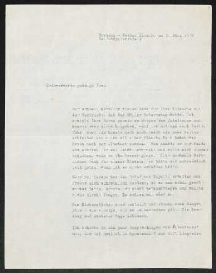 Brief von Erhart Kästner an Margarete Hauptmann