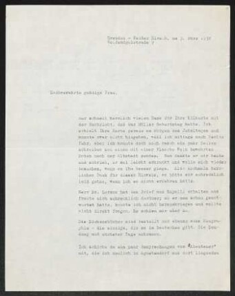 Brief von Erhart Kästner an Margarete Hauptmann