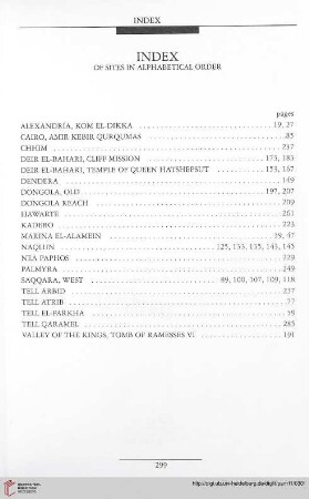 Index of sites in alphabetical order