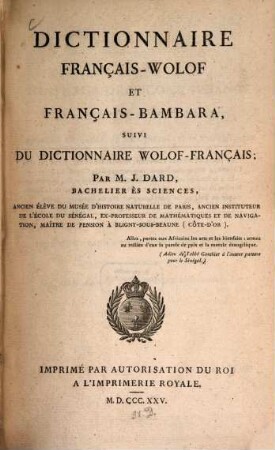 Dictionnaire Francais-Wolof et Français-Bambara : suivi du Dictionnaire Wolof Français