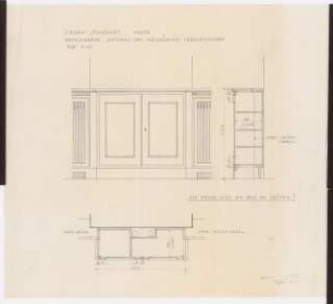 Preußischer Landtag, Berlin Umbau zum »Haus der Flieger«: Umbau Stabsamt, Wachräume (Wandschrank): Ansicht, Schnitt, Grundriss 1:10