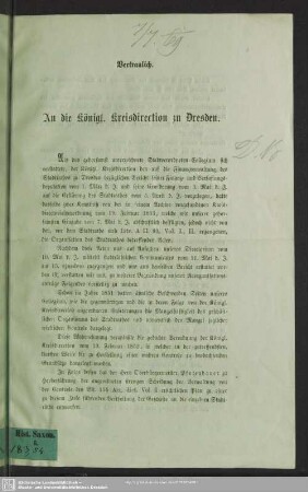 Vertraulich. An die Königl. Kreisdirection zu Dresden