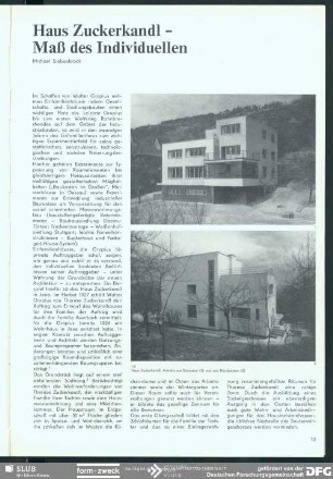 Haus Zuckerkandl – Maß des Individuellen : Bauhaus 1919-1933