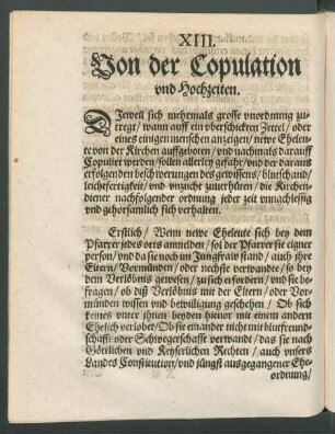 XIII. Von der Copulation und Hochzeiten.