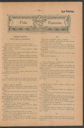 Vida femenina : Poemas breves (de un libro en preparación)