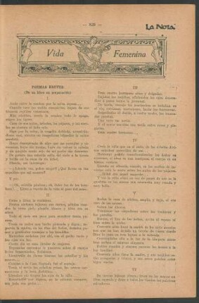 Vida femenina : Poemas breves (de un libro en preparación)