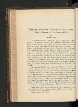 Über die chemischen Vorgänge in dem System: Äther-Wasser-Chlorwasserstoff.