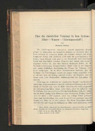 Über die chemischen Vorgänge in dem System: Äther-Wasser-Chlorwasserstoff.