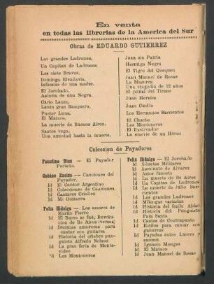 Obras de Eduardo Gutierrez - Colección de payadores