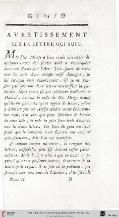 Avertissement sur la lettre qui suit