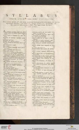 Syllabus Eorum, Quae Hoc XXX Tomo Continentur