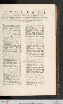 Syllabus Eorum, Quae Hoc XXX Tomo Continentur