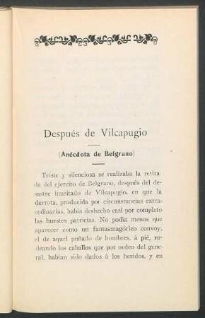 Después de Vilcapugio : (Anécdota de Belgrano)