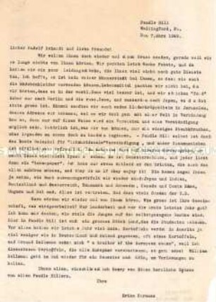 Brief des Pendle Hill College mit Ankündigung einer Paketsendung und Schilderung der Arbeit von Pendle Hill - Sachkonvolut