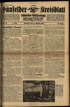 Erste Ausgabe vom Mittwoch, den 15. Februar 1939.