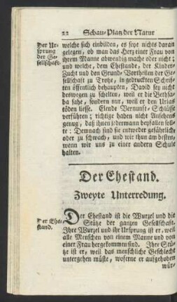 Zweyte Unterredung. Der Ehestand.