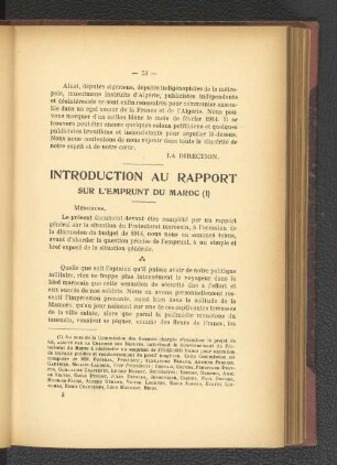 Introduction au Rapport sur l'Emprunt du Maroc.