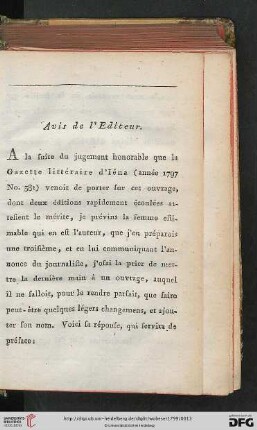 Avis de l’Editeur
