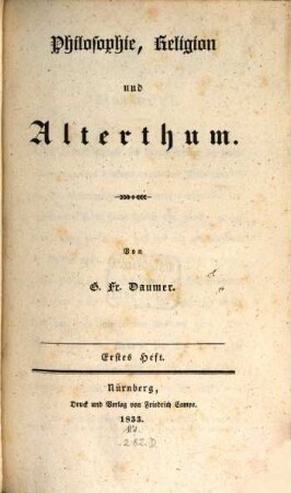 Philosophie, Religion und Alterthum, 1