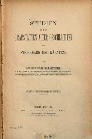 Studien an den Grabstätten alter Geschlechter der Steiermark und Kärntens : mit photo-lithografischen Beilagen und Stammtafeln