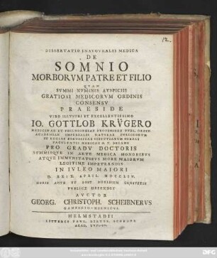 Dissertatio Inavgvralis Medica De Somnio Morborvm Patre Et Filio