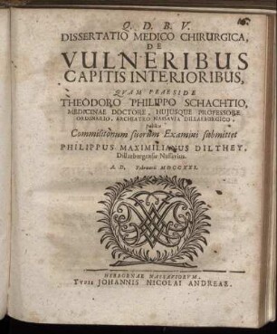 Dissertatio Medico Chirurgica, De Vulneribus Capitis Interioribus