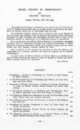 432, Israel Studies in Criminology, par Shlomo Shoham