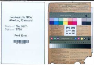 Entnazifizierung Ernst Pohl , geb. 24.04.1885 (Oberstadtsekretaer)