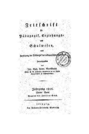 1806: Zeitschrift für Pädagogik, Erziehungs- und Schulwesen - 1806,3 9.-12. Stück