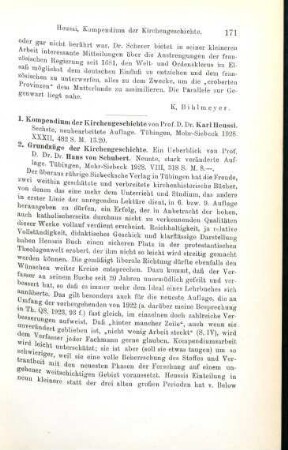 171-172 [Rezension] Heussi, Karl, Kompendium der Kirchengeschichte
